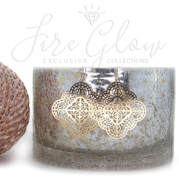 Boho Mandala Laser Cut Filigree Gold Tone Earrings - Picture 6 of 7